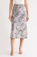 Renee C Animal Print Satin Midi Skirt