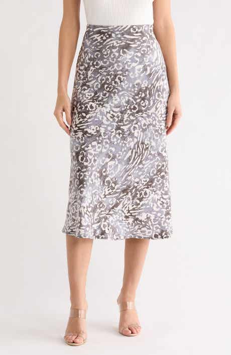 Renee C Animal Print Satin Midi Skirt