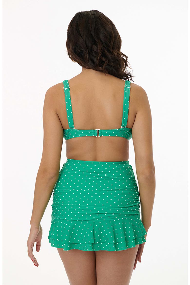 Ruched & Ruffled Alice Swim Skirt, Alternate, color, Green White Dots