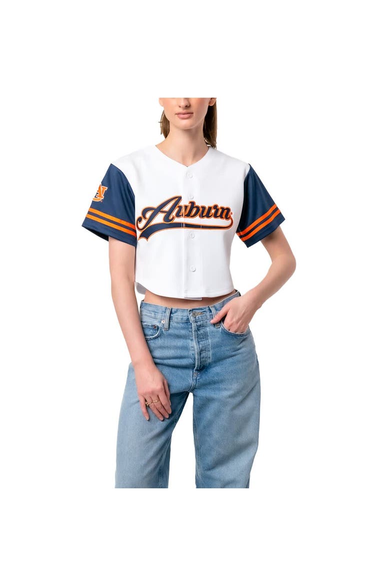 Women's Established & Co. White Auburn Tigers Baseball Jersey Cropped T-Shirt, Main, color, White