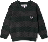 Charlotte & George Striped V-Neck Sweater with Crest Patch
