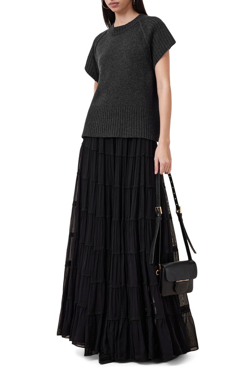 AllSaints Eva Tiered Maxi Skirt, Alternate, color,
