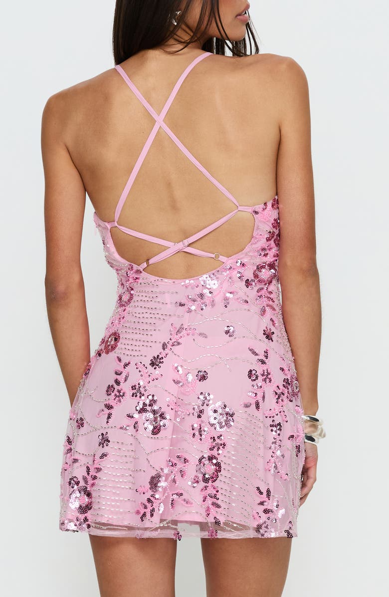 Princess Polly Steffie Floral Beaded Strappy Minidress, Alternate, color, Pink