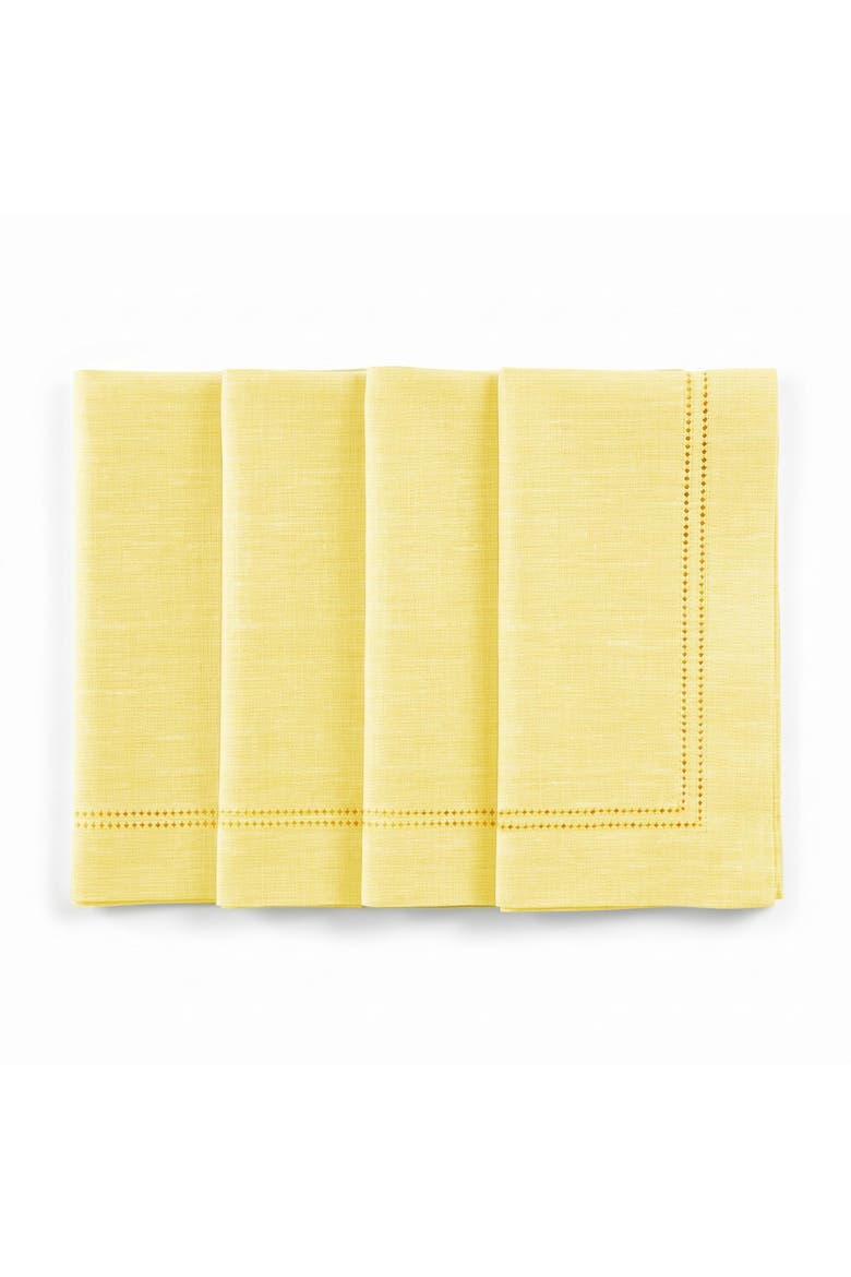 Linen Dinner Napkins Set of 4, 20" x 20", Maison Washed Hemstitch, Main, color, Chambray Yellow