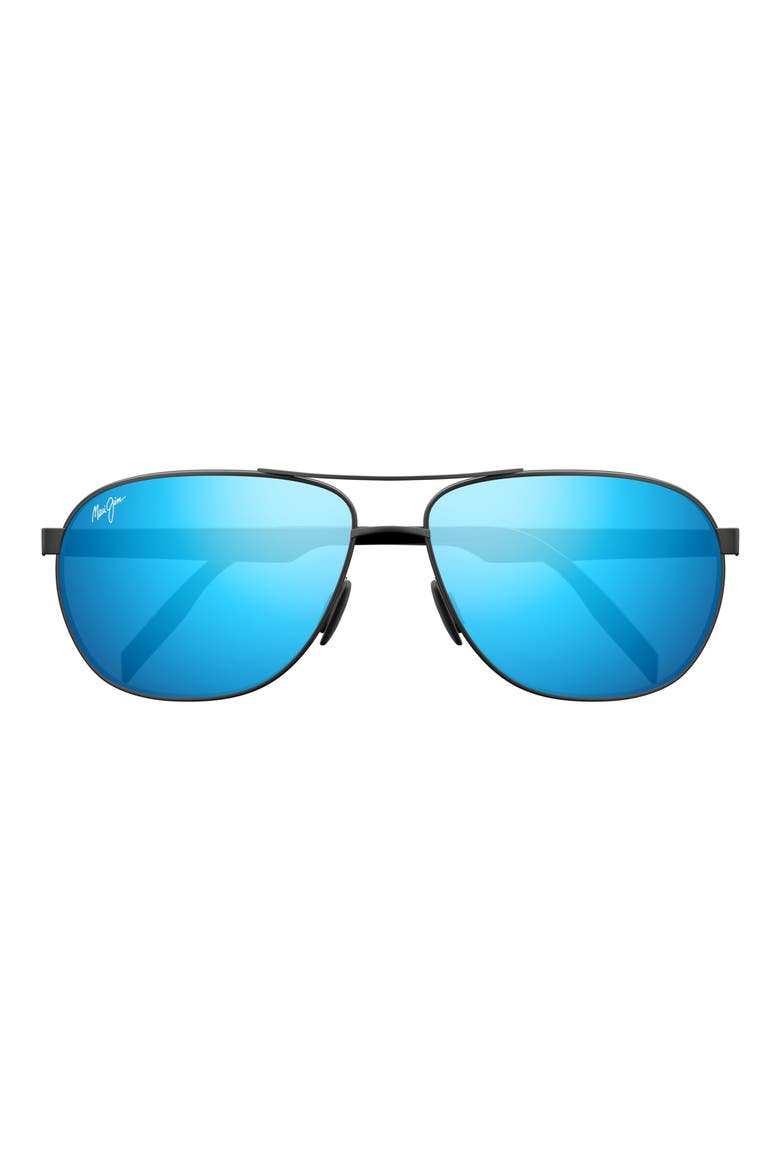 Castles 61mm PolarizedPlus2® Aviator Sunglasses, Main, color, DARK RUTHENIUM/ BLUE HAWAII