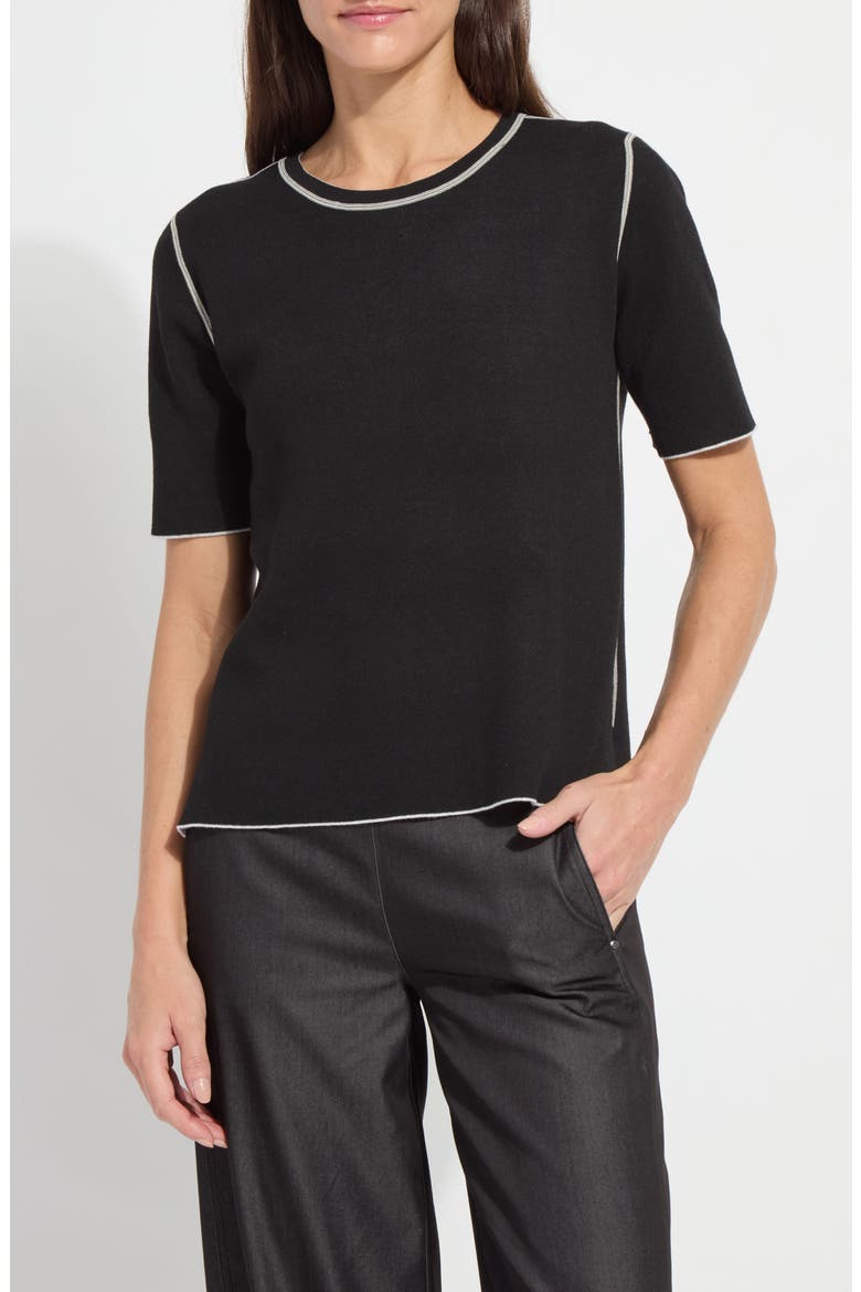 Odessa Reversible Short Sleeve Sweater, Main, color, BLACK/ PEARL GREY MELANGE
