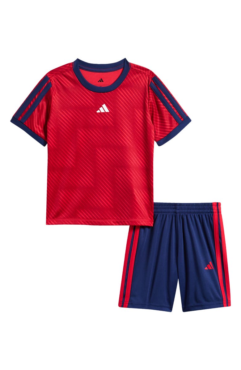adidas Kids' Soccer Top & 3-Stripes Shorts Set, Main, color, Pure Ruby