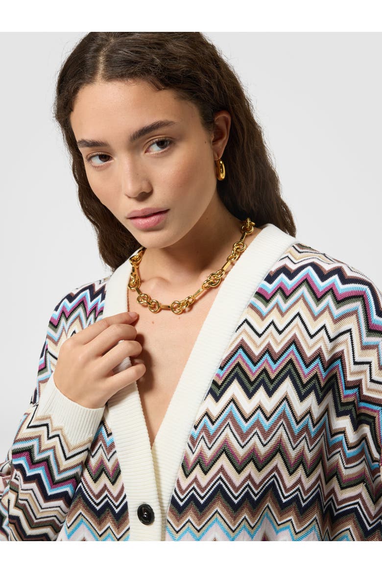 Oversized Wool And Viscose Zig Zag Cardigan, Alternate, color, Multicoloured