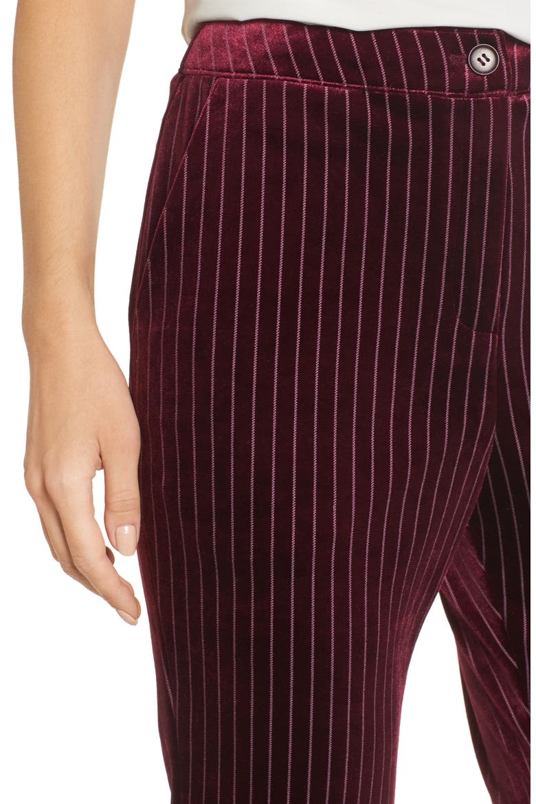 Velour Ankle Trousers, Alternate, color, RED TANNIN DOTTED STRIPE