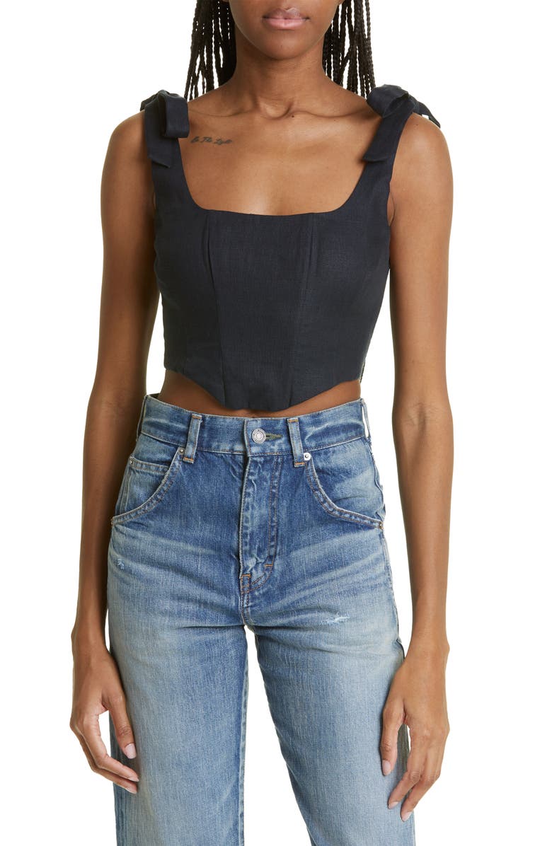 FARM Rio Tie Strap Corset Linen Tank, Main, color,