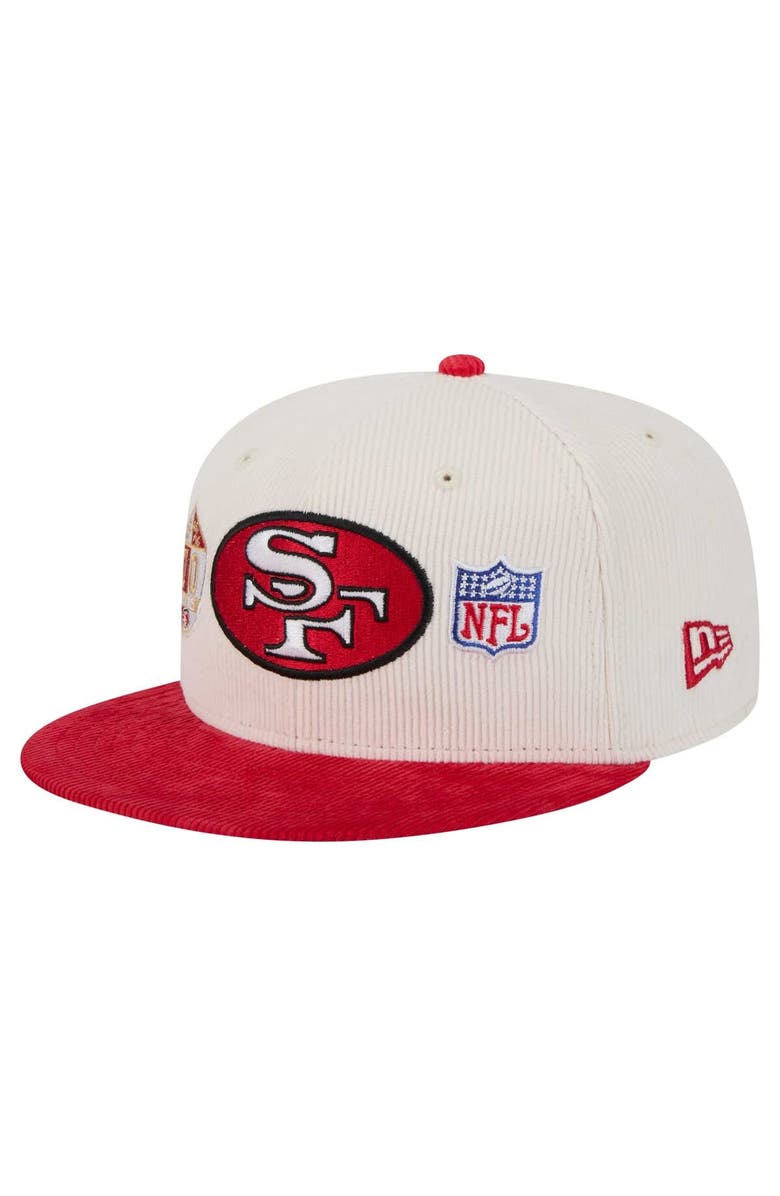 New Era Men's New Era Cream/Scarlet San Francisco 49ers Throwback Corduroy 59FIFTY Fitted Hat, Alternate, color, 