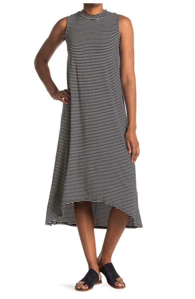 TASH AND SOPHIE Striped Mock Neck Sleeveless Midi Dress, Alternate, color,