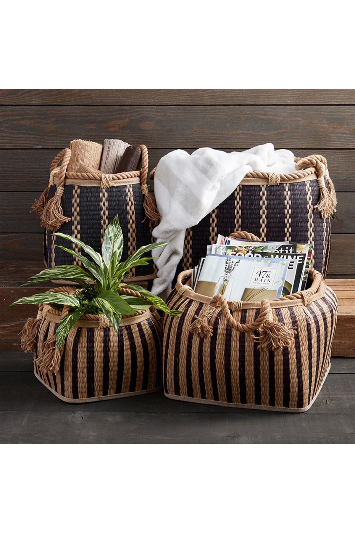 CREATIVE BRANDS Black Stripe Weave Basket - Small | Nordstromrack