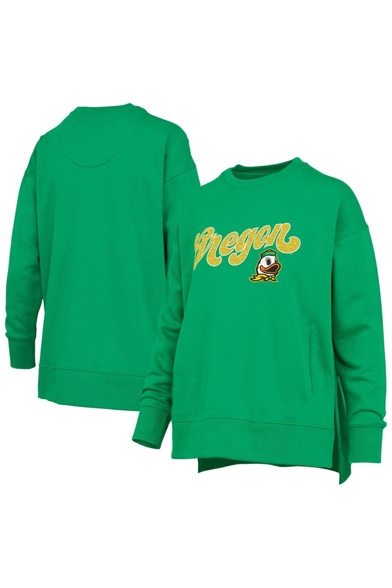Women's Pressbox Green Oregon Ducks Bonanza Chenille Harper Script Sweatshirt, Main, color, Green