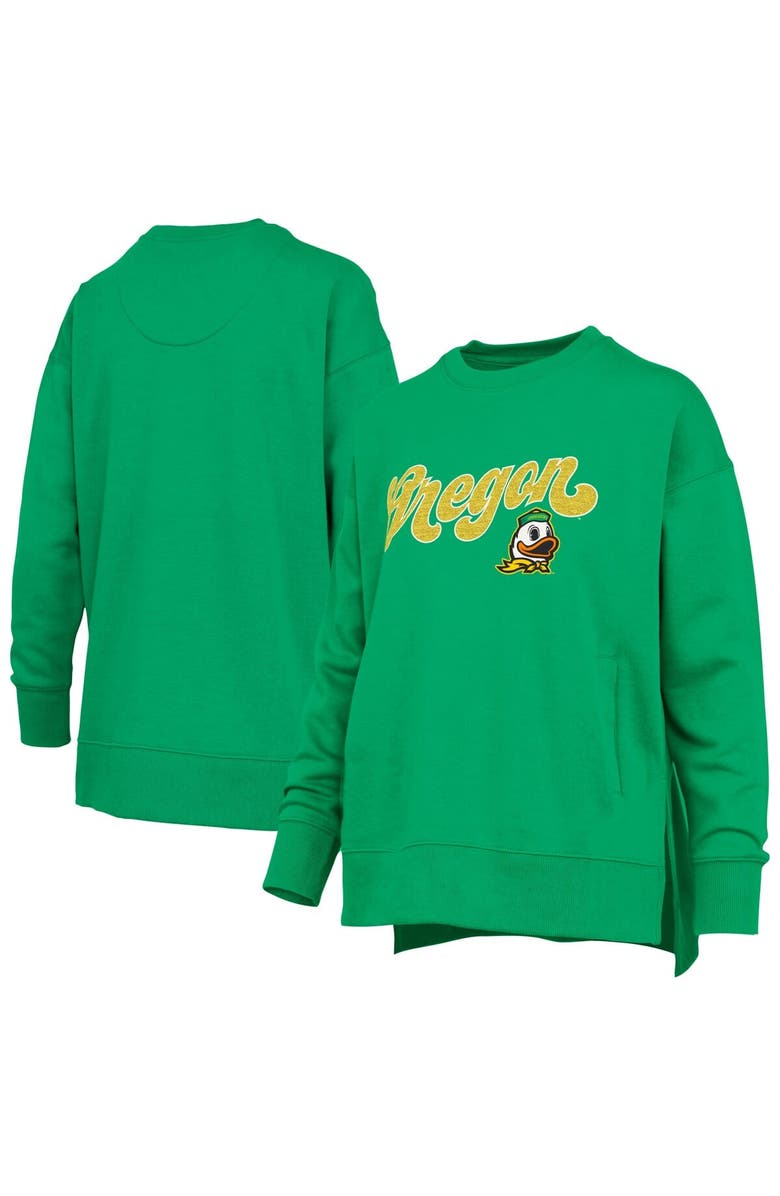 PRESSBOX Women's Pressbox Green Oregon Ducks Bonanza Chenille Harper Script Sweatshirt, Main, color, Green