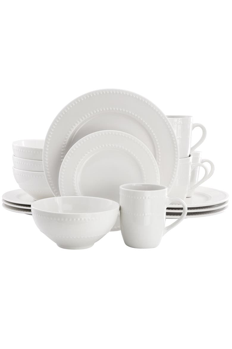 Olevia 16 Piece Stoneware Dinnerware Set in White, Main, color, White