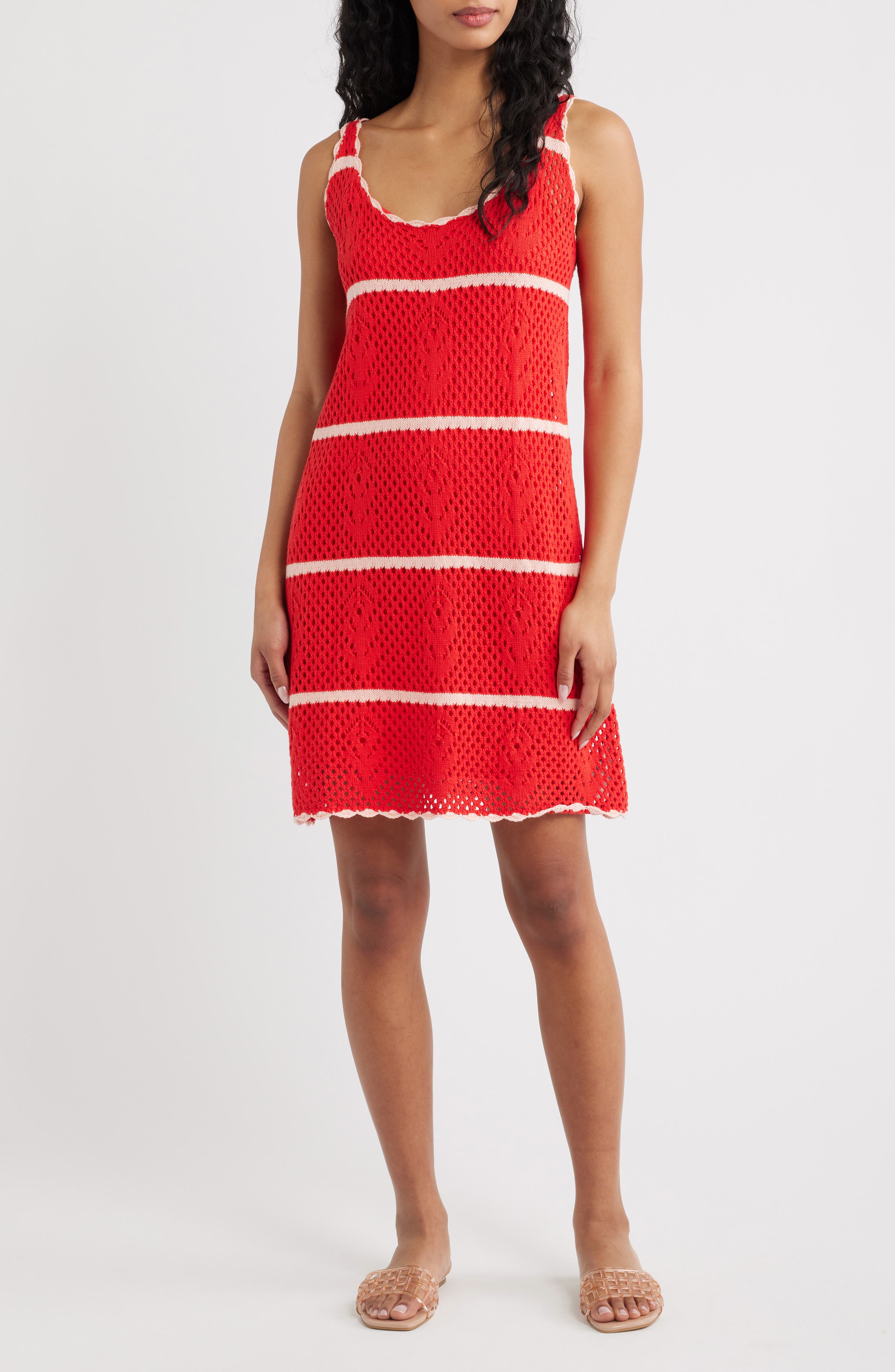 Frnch Rosaria Stripe Pointelle Minidress In Rouge