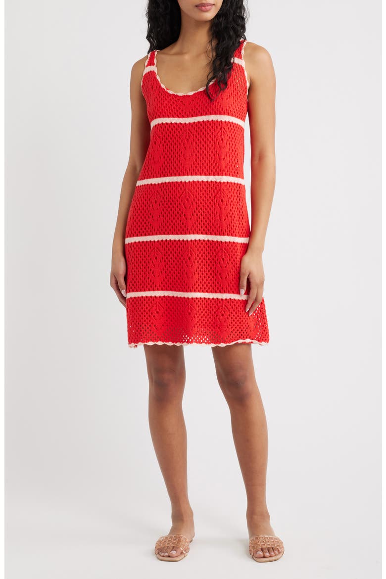 Rosaria Stripe Pointelle Minidress, Main, color, ROUGE