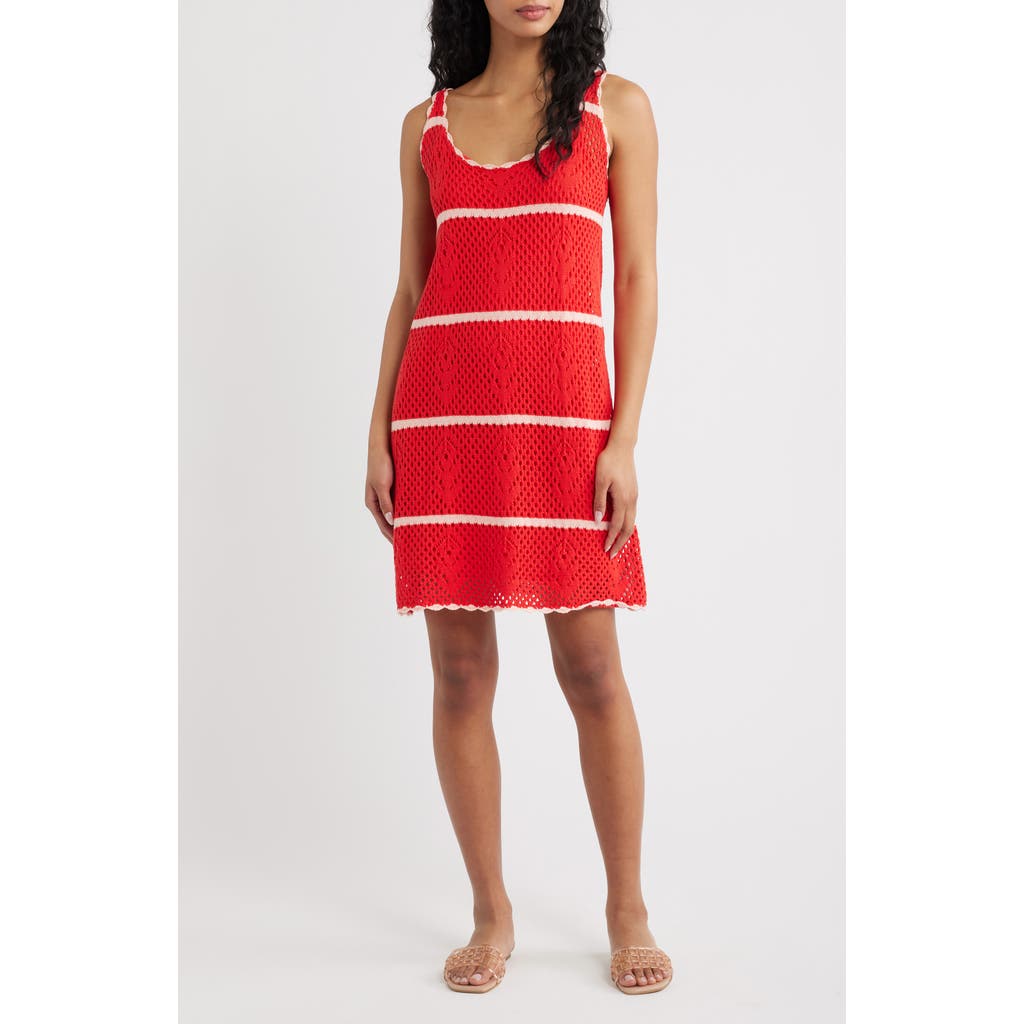Frnch Rosaria Stripe Pointelle Minidress In Rouge