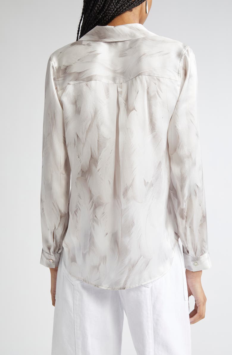L'AGENCE Tyler Feather Print Silk Button-Up Shirt, Alternate, color,