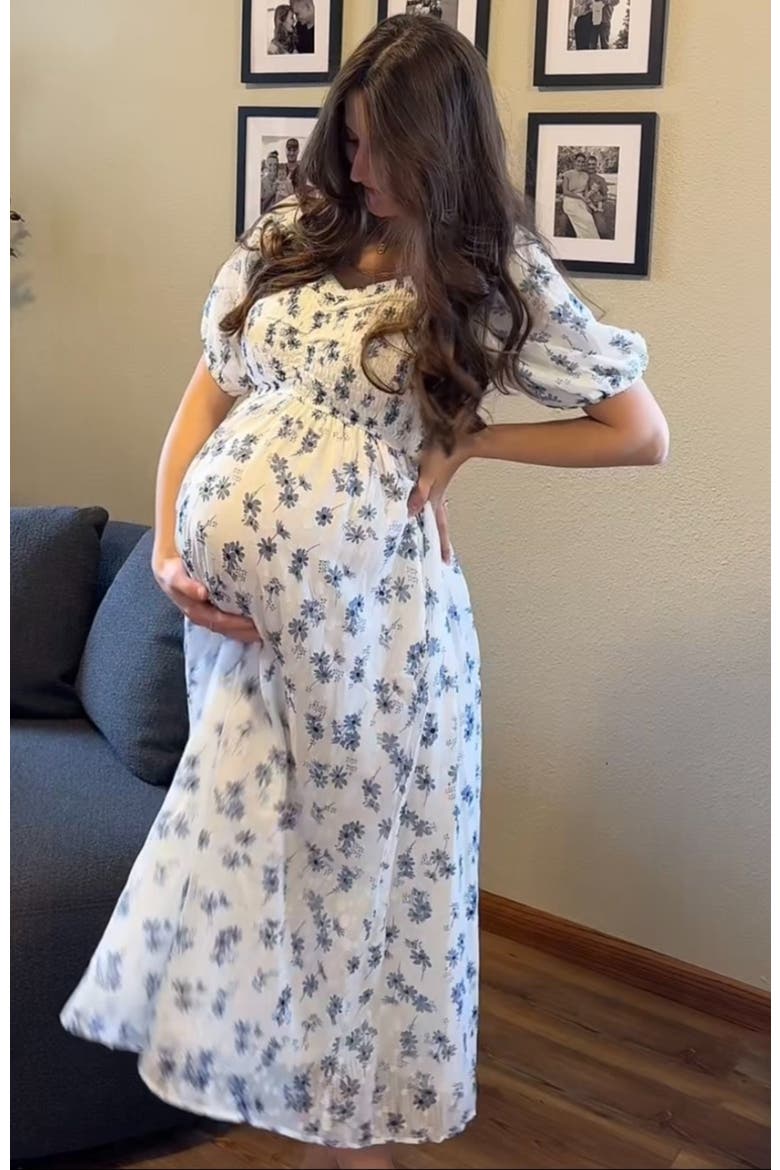 Floral Smocked Bodice Midi Dress, Alternate, color, Blue