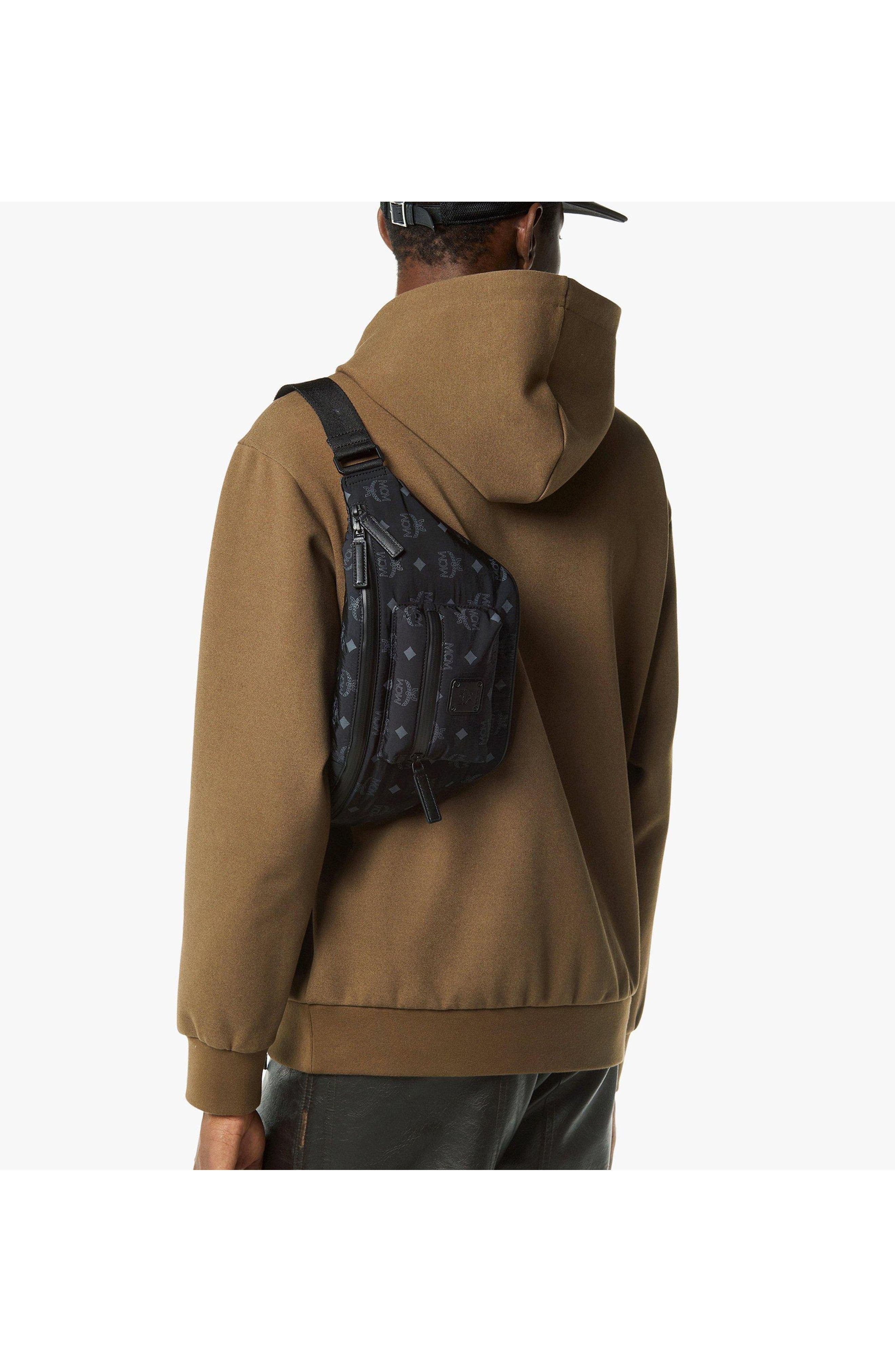 MCM Fursten Belt Bag in Monogram Nylon, Alternate, color, Black