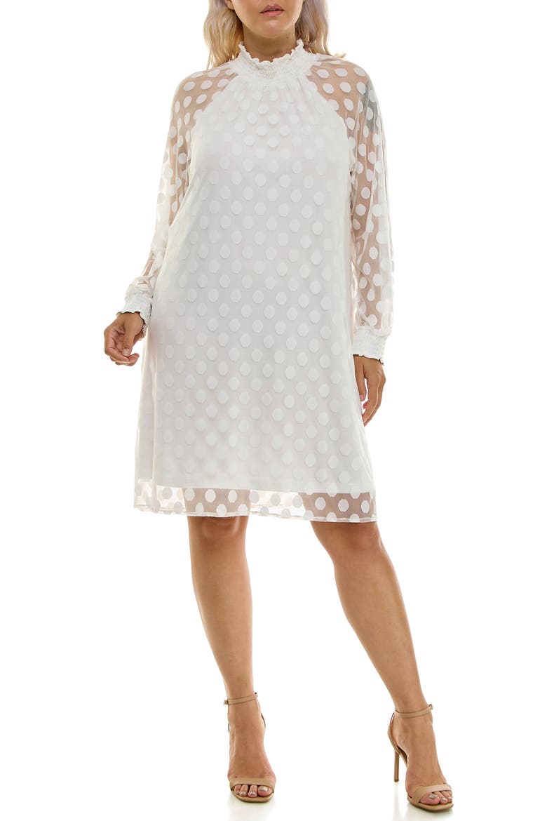 Polka Dot Long Sleeve Trapeze Dress, Main, color, IVORY