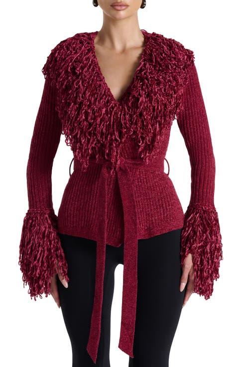 Fringe Tie Waist Chenille Cardigan