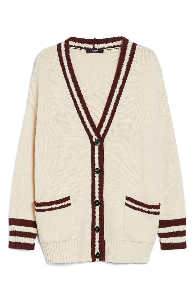 Weekend Max Mara Vicolo Tipped Longline Cardigan, Main, color, Bordeaux