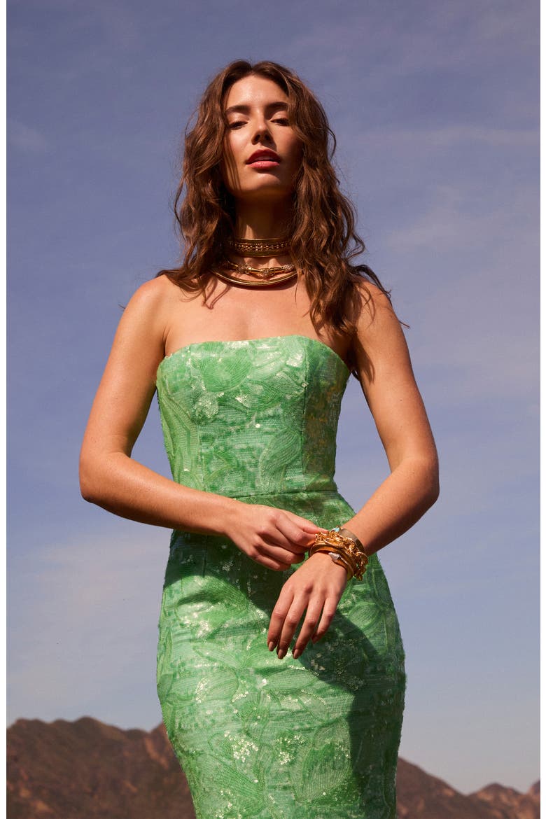 Leslie Pattern Sequin Strapless Gown, Alternate, color, SEAFOAM GREEN
