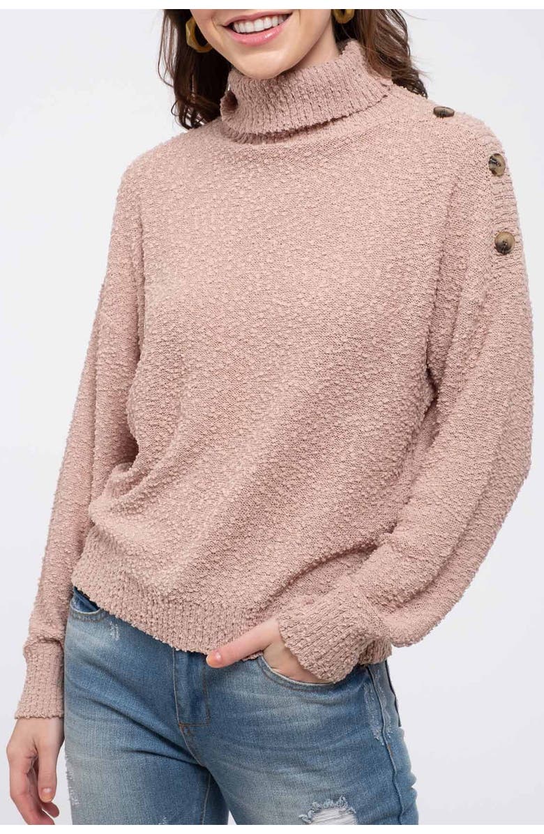 Blu Pepper Button Turtleneck Sweater, Alternate, color, 