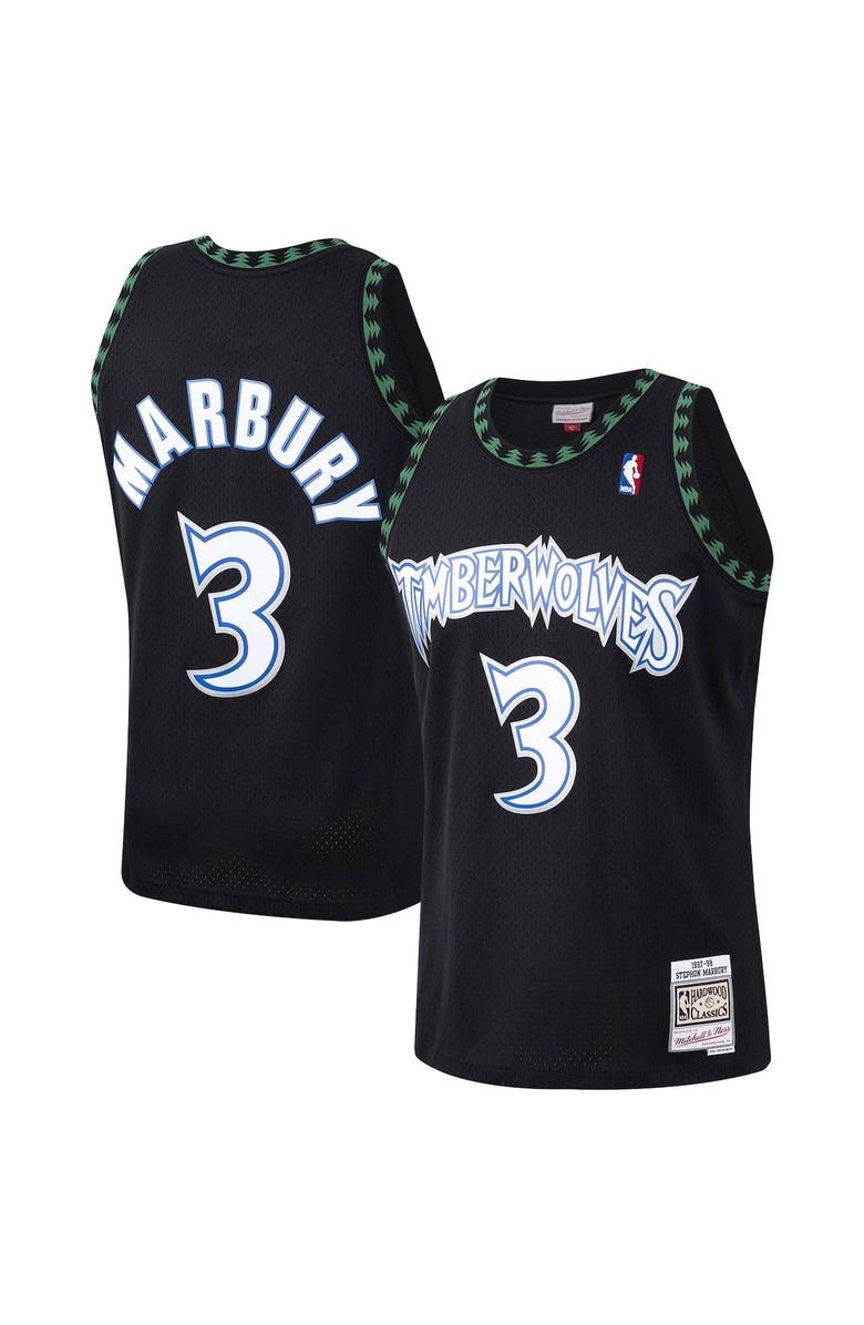 Mitchell & Ness Men's Mitchell & Ness Stephon Marbury Black Minnesota Timberwolves 1997/98 Hardwood Classics Swingman Jersey, Main, color,