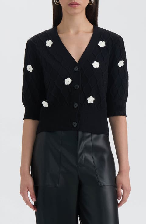 Flower Cable Stitch Short Sleeve Cardigan