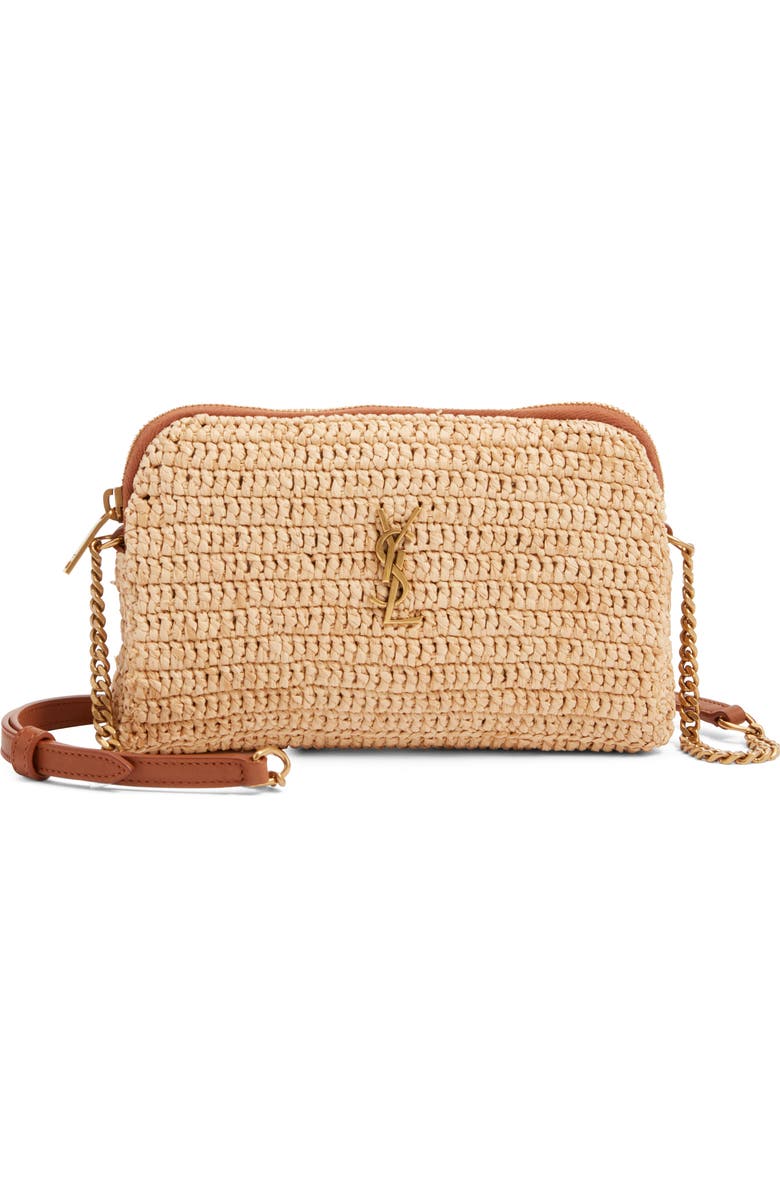 Saint Laurent Gaby Cassandre Logo Raffia Crossbody Bag, Main, color,