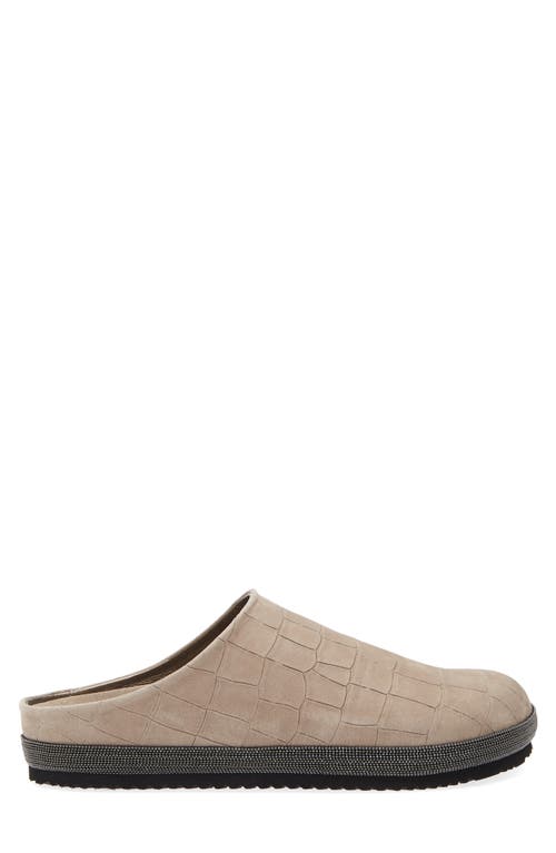 Brunello Cucinelli Croc Embossed Suede Slipper In Neutral