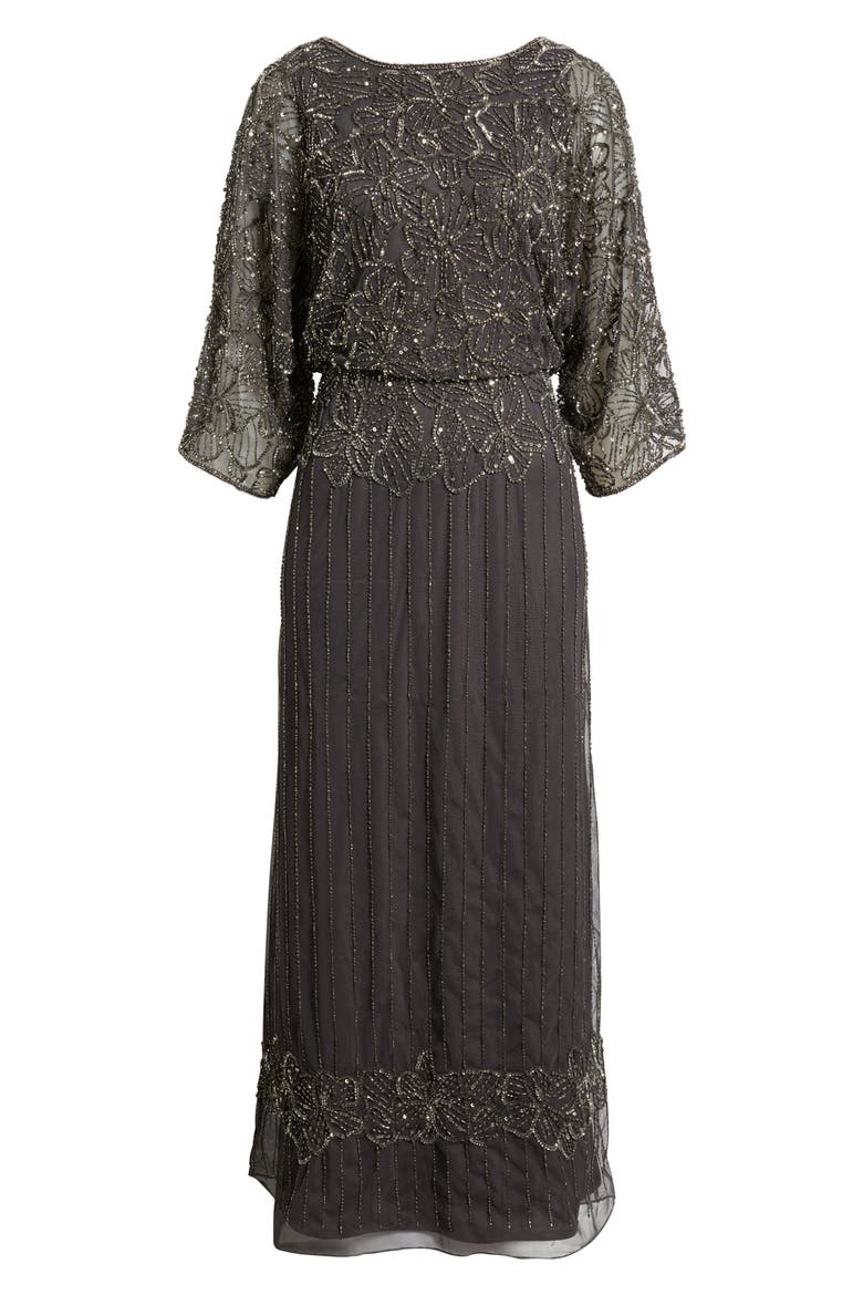 Beaded Cold Shoulder Gown, Alternate, color, SLATE