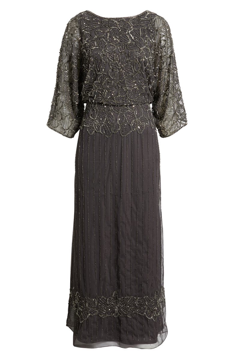 Pisarro Nights Beaded Cold Shoulder Gown, Alternate, color, Slate