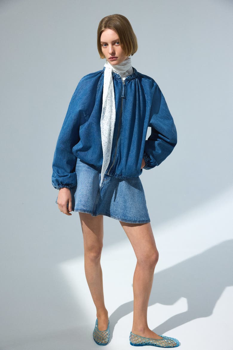 Gathered Bomber Jacket, Alternate, color, Denim blue