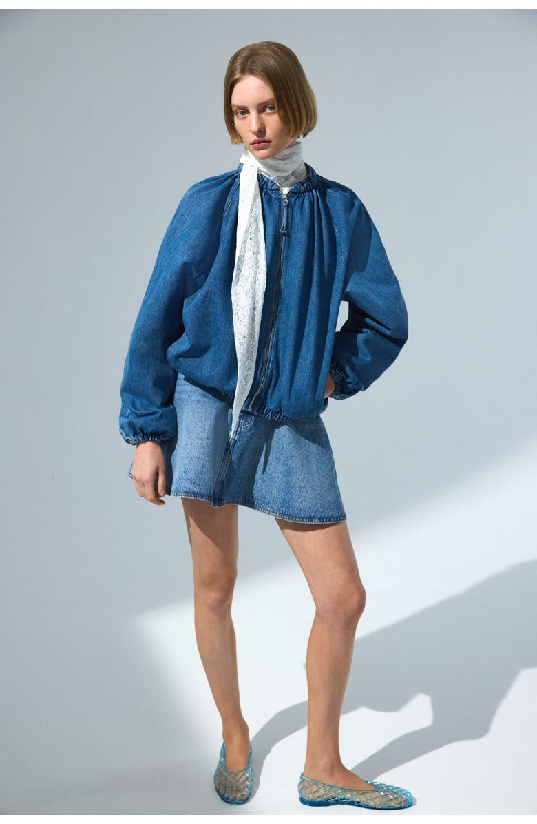 H&M Gathered bomber jacket, Alternate, color, Denim Blue