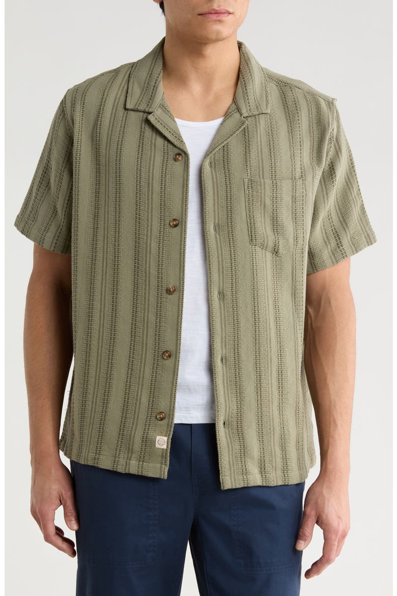 Stripe Cotton Dobby Camp Shirt, Alternate, color, OLIVE