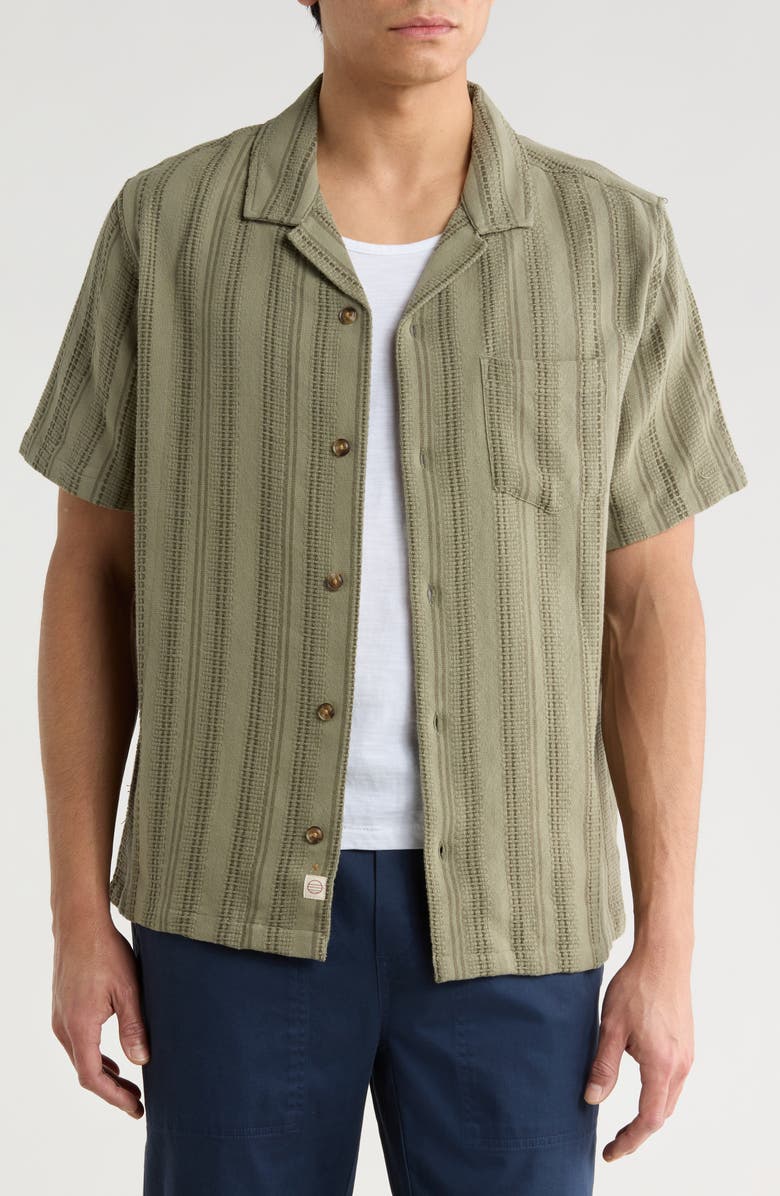 Marine Layer Stripe Cotton Dobby Camp Shirt, Alternate, color, Olive