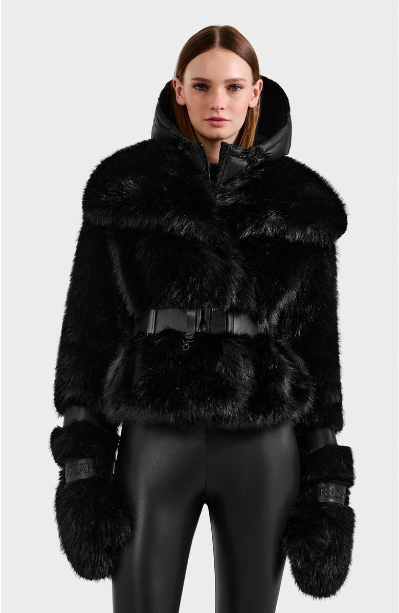 Rudsak Chloe Faux Fur Jacket with Puffer Hood, Alternate, color, Black