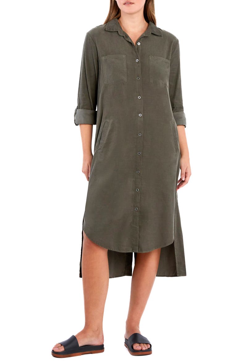 Chill Out High-Low Corduroy Shirtdress, Main, color, GOLDEN PINE
