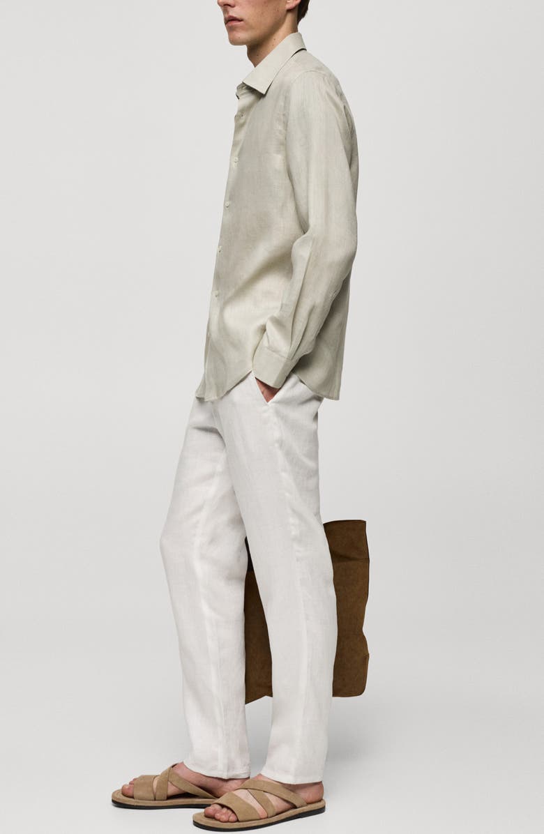 MANGO Regular Fit Linen Button-Up Shirt, Alternate, color, Aqua Green