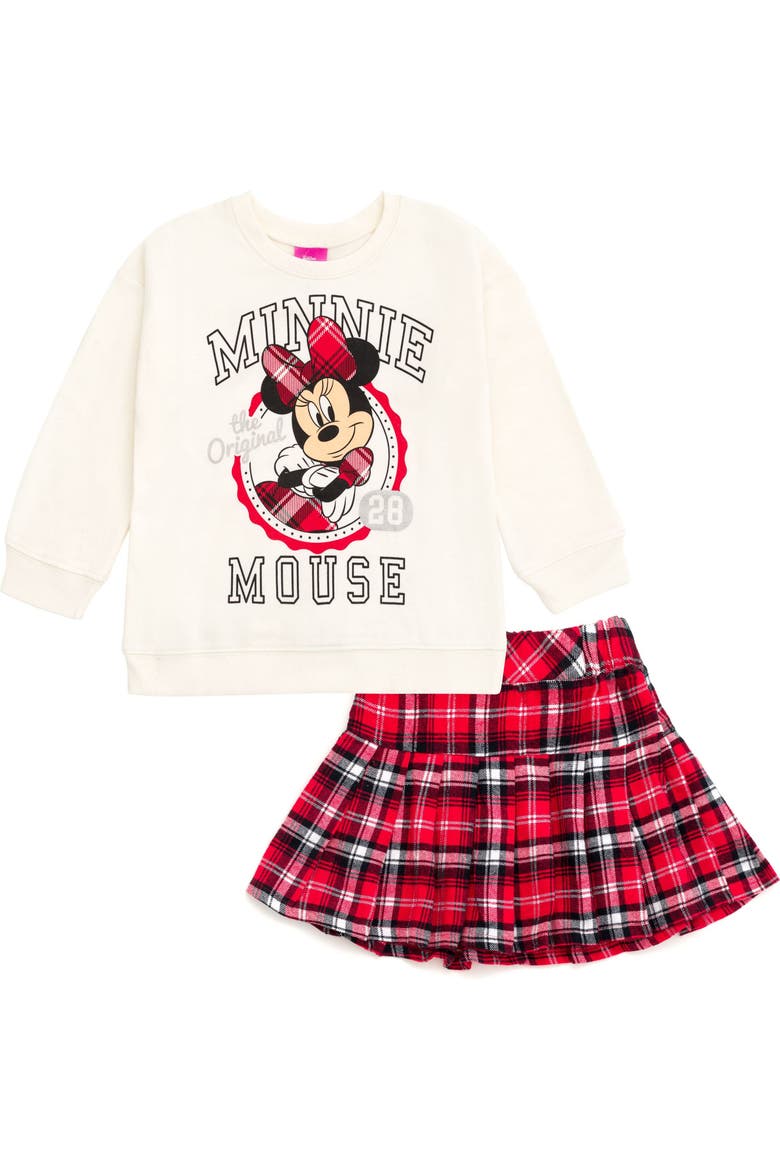 Minnie Mouse 2-Piece Sweatshirt and Pleated Skirt Set, Main, color, Minnie Mouse Ivory