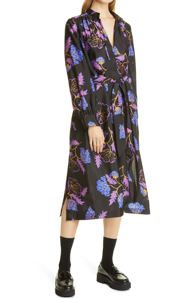 Baum und Pferdgarten Aradin Floral Print Long Sleeve Midi Dress, Main, color, 