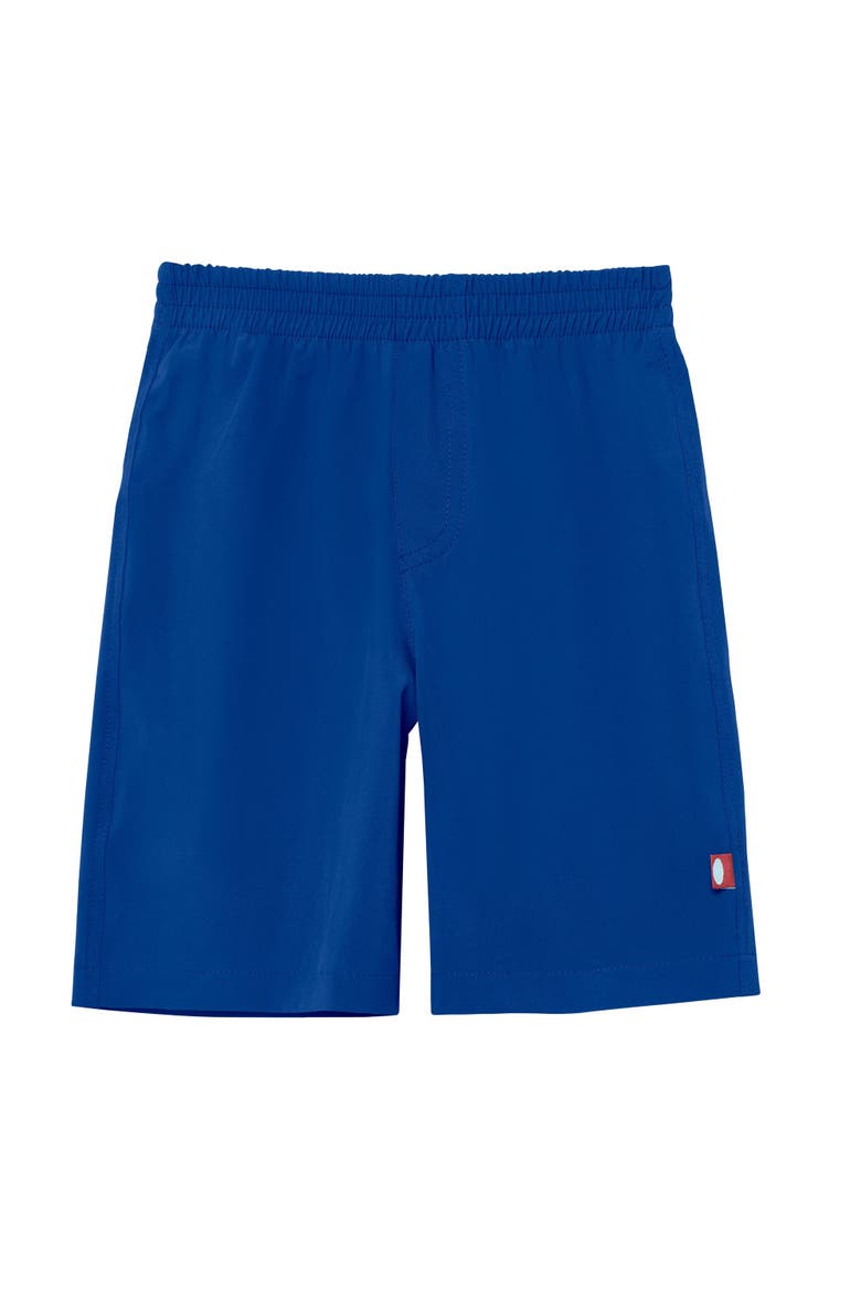 Boys Soft Stretch UPF 50+ Recycled Polyester Below-the-Knee Printed Swim Board Shorts, Main, color, Royal
