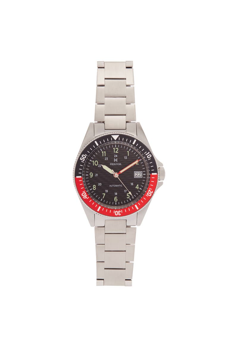 Calder Bracelet Watch w/Date, Main, color, Silver/Black-Red