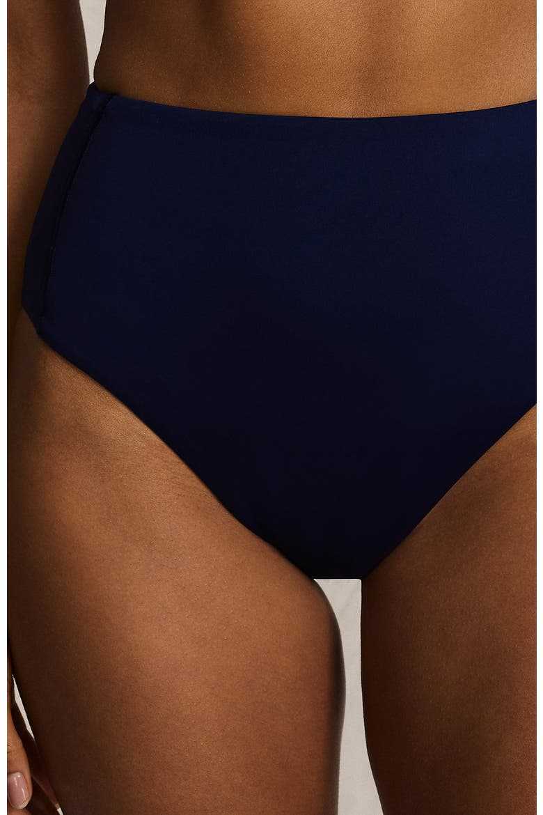 Tugless QuickDry High Waisted High Leg Bikini Bottoms, Alternate, color, Deep Sea Navy
