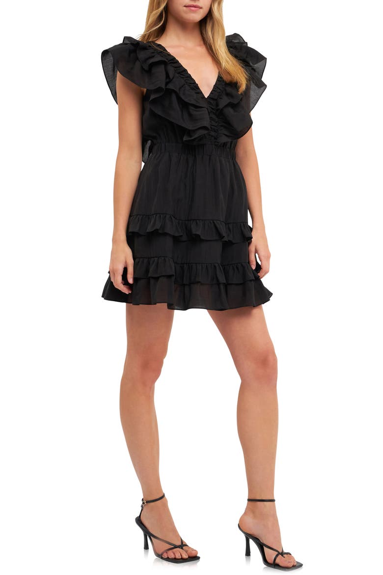 Ruffle Trim Minidress, Alternate, color, BLACK
